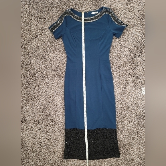 La Chocolê Bodycon Beaded Sequence Blue Midi Dress - Picture 11 of 16